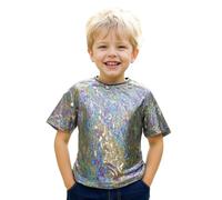 Camiseta Lentejuelas Niño Niña Camisetas Metálica Brillante De Mangas Cortas Camiseta De Cuello Redondo De Jazz Traje De Baile Brillante De Baile Latino Deportivo Blusa Jazz Hiphop Disfraz