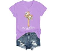 Camiseta Let Your Faith Bloom, Let Your Faith Bloom con cuello en V, morado claro, M