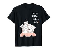 Camiseta Life Is Better with a Cat con Divertido diseño Unisex para Hombre y Mujer Camiseta