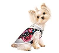 Camiseta ligera de verano con estampado de rosas y mariposas para mascotas, suave, transpirable, elástica, para gatos y perros