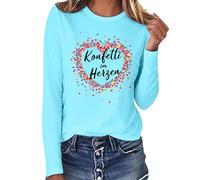 Camiseta ligera para mujer, cuello redondo, manga larga, confeti en el corazón, confeti colorido, diseño de corazón, cómodo traje de manga larga, para carnaval, Halloween, fiesta, para carnaval, mujer