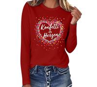 Camiseta ligera para mujer, cuello redondo, manga larga, confeti en el corazón, confeti colorido, diseño de corazón, cómodo traje de manga larga, para carnaval, Halloween, fiesta, para carnaval, mujer