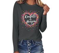 Camiseta ligera para mujer, cuello redondo, manga larga, confeti en el corazón, confeti colorido, diseño de corazón, cómodo traje de manga larga, para carnaval, Halloween, fiesta, para carnaval, mujer