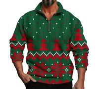 Camiseta lisa de manga larga de forro polar sin capucha para hombre, para otoño, invierno, Navidad, impresión 3D, casual, personalidad, cómoda, holgada, con un tercio de cremallera, ropa de trabajo