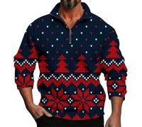 Camiseta lisa de manga larga de forro polar sin capucha para hombre, para otoño, invierno, Navidad, impresión 3D, casual, personalidad, cómoda, holgada, con un tercio de cremallera, ropa de trabajo