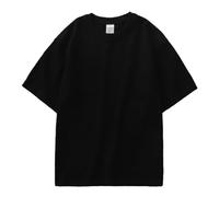 Camiseta Lisa para Hombre Heavyweight Cotton T-Shirt Men's Casual Solid Color Short-Sleeved White Crewneck Thick Tops(Black,L)