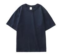 Camiseta Lisa para Hombre Heavyweight Cotton T-Shirt Men's Casual Solid Color Short-Sleeved White Crewneck Thick Tops(Dark Blue,M)