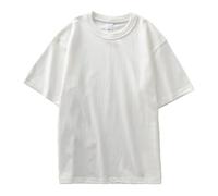 Camiseta Lisa para Hombre Heavyweight Cotton T-Shirt Men's Casual Solid Color Short-Sleeved White Crewneck Thick Tops(White,L)