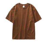 Camiseta Lisa para Hombre Heavyweight Cotton T-Shirt Men's Casual Solid Color Short-Sleeved White Crewneck Thick Tops(Coffee Color,XL)