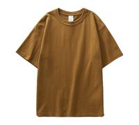 Camiseta Lisa para Hombre Heavyweight Cotton T-Shirt Men's Casual Solid Color Short-Sleeved White Crewneck Thick Tops(Brown,XL)
