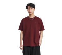 Camiseta Lisa para Hombre Men's Heavyweight 280g Summer New Cotton Solid Color Short Sleeve T-Shirt Crew Neck Triangle Label All-Match Minimalist tee(Red,XL)