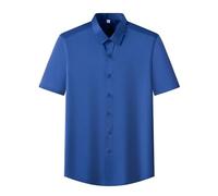Camiseta Lisa para Hombre Men's Short Sleeve Shirt Summer Style Ice Silk Feeling Large Size No Iron Business and Leisure(Color-1,2XL)