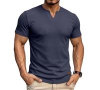 Camiseta Lisa para Hombre Summer Men's T-Shirts V-Neck Short-Sleeved Solid Color T-Shirt Men Outdoor Fitness Running Tops Tees(Deep Blue,L)