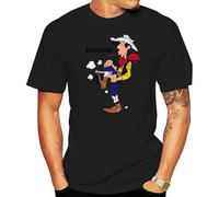 Camiseta Lucky Luke Dalton Jolly Jumper Daisy Town Fumetto Print Short Sleeve Tee Summer Clothes for Men Clothing Camiseta Hombre, Negro , M