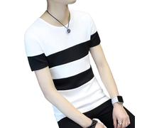 Camiseta, M-2XL, camiseta de manga corta a rayas, transpirable, ajuste holgado, cuello redondo, casual, diseño simple para hombres, uso diario, moda hip hop (M blanco)