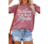 Camiseta mágica para mujer, camiseta mágica del Reino Mágico, linda camiseta gráfica de castillo, para vacaciones familiares, vacaciones, camisetas de manga corta, Rosa claro, XXL