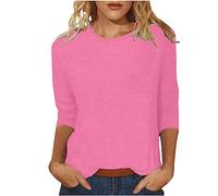 Camiseta manga 3/4 mujer cuello redondo túnica blusa color sólido camisetas deporte casual tops algodón verano alta moda básicos camiseta casual corte ajustado camisa, 04#rosa, M