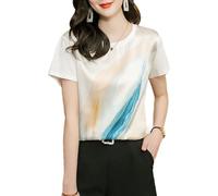 Camiseta Manga Corta 100% Seda Morera Mujer, Camiseta Seda Blanca, Manga Corta Seda Mora Con Costuras Sueltas Que Combinan Todo Para Mujer (Color : 2175, Size : M)