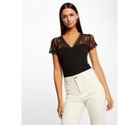Camiseta manga corta con encaje negro mujer M