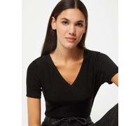 Camiseta manga corta con escote en V negro mujer M