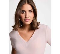 Camiseta manga corta con escote en V rosa claro mujer L