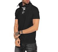 Camiseta Manga Corta de Cuello Alto y Estampado Frontal para Hombre Negro L