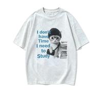 Camiseta Manga Corta Estampado Gato Gafas I Need to Study - Blanco - M