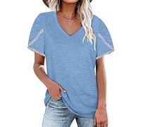 Camiseta Manga Corta Mujer Camisetas Manga Corta Basicas Anchas Amplias Personalizadas Mujer Camiseta Cuello Pico Oversize Básica Holgada Mujer Escote V Talla Grande T Shirt Women T-shirt Mujer Azul L