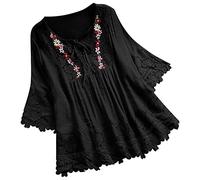 Camiseta Manga Corta Mujer Verano 2023 Moda Color sólido Encaje Camisa Blusa Cuello en V Camiseta Elegant Suelto Tops Casual Fiesta Cómodo T-Shirt Original tee Playa Tallas Grandes
