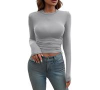 Camiseta Manga Corta Mujer,Women's Long Sleeve Shirts Crew Neck Slim Fit Going out Tops Basic Tees Barely There Camisa Vaquera (GY1, S)