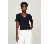 Camiseta manga corta y cuello en V Mujer Talla XS. Color Azul