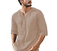 Camiseta Manga Larga Hombre,Camisa Hombre Casual de Cuello V con Cordón Color Sólido Sencillos Pullover Tops Ligera Cómodo Estilo Básico Camisetas Versátil Oficina Shirt Otoño Invierno 2025