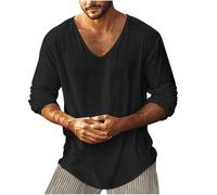 Camiseta Manga Larga Hombre,Mis Pedidos Algodón y Lino Camiseta Hombre de Cuello V Color Sólido Cómodo Camisa Primavera y Verano Ligero y Transpirables Tops tee Moda Original Oficina Shirt 2025