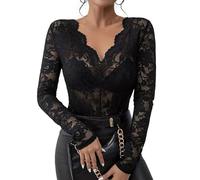 Camiseta Manga Larga Mujer, Camisa Blanca Mujer Tallas Grandes Invitada Moda Dorado Gala Vieja Largo Brillo Boda Rock Carnaval Ropa 2#Negro M