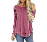 Camiseta Manga Larga Mujer Camisas Sueltas Cuello Redondo Casual Túnica Tops Blusa Invierno Elegante pulóver Largo Color Sólido T-Shirt Sudadera Suéter Otoño Primavera