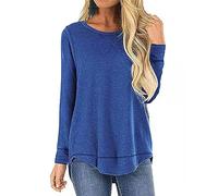 Camiseta Manga Larga Mujer Camisas Sueltas Cuello Redondo Casual Túnica Tops Blusa Invierno Elegante pulóver Largo Color Sólido T-Shirt Sudadera Suéter Otoño Primavera