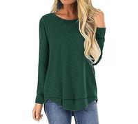 Camiseta Manga Larga Mujer Camisas Sueltas Cuello Redondo Casual Túnica Tops Blusa Invierno Elegante pulóver Largo Color Sólido T-Shirt Sudadera Suéter Otoño Primavera