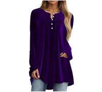 Camiseta Manga Larga Mujer,Camiseta Mujer de Cuello Redondo con Botones Moda Color Sólido Blusa Mujer de Terciopelo Dorado Casual Ajuste Clásico Camisetas para Mujer Cómodas Suaves Ropa Mujer 2025