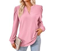 Camiseta Manga Larga Mujer Cuello en V Basica Casual Blusa Mujer Colores Lisos Top Otoño Deporte Ropa Otoño Cuello En V Patchwork Sencillo Slim Fit Navidad 2#Rosa M 2025