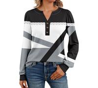 Camiseta Manga Larga Mujer Cuello En V Basica Casual Blusas Mujer Patchwork Top Invierno Fiesta Ropa Otoño Cuello Redondo Colores Lisos Básico Slim Fit Navidad 2#Negro XL 2025