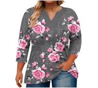 Camiseta Manga Larga Mujer,Talla Grande Camisetas Básico de Rayas Cuello V Primavera Otoño Casual Estampado Sueltos Túnica Cómodo Camisa Informal Trabajo de Oficina Diario Tops tee