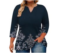 Camiseta Manga Larga Mujer,Talla Grande Camisetas Básico de Rayas Cuello V Primavera Otoño Casual Estampado Sueltos Túnica Cómodo Camisa Informal Trabajo de Oficina Diario Tops tee