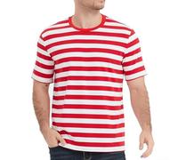 Camiseta marinera a rayas para hombre, camiseta de manga corta con cuello redondo, camiseta casual de verano en poliéster ligero, ajuste holgado para vacaciones y uso diario (3XL rojo)