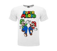Camiseta Mario y Luigi. Camiseta Oficial Super Mario. 100% Algodón. Color Blanco con Logo. Producto con Licencia. Tallas Niño/Niño. (12-13 Años), Color blanco., 12-13 Years