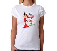 Camiseta Más Flamenca Que la gitanilla del Whats App. Camiseta Divertida para Fiesta, Feria, Despedidas de Soltera, Grupo de Amigas. Regalo Ideal (M)