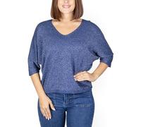 Camiseta Media Manga para Mujer. Blusa de Punto Fino con Brillos para Primavera y Otoño. Camiseta con Escote a Pico. Talla Única