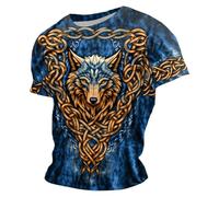 Camiseta medieval para hombre vikingo - Camiseta de cuello redondo con mitología nórdica en aspecto aventurero | Camiseta informal de manga corta para festival, cosplay, vida cotidiana, Style#j04 Blue
