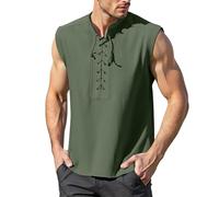 Camiseta Medieval Sin Mangas para Hombre Estilo Vintage Chic Renacentista Cuello Mandarín Corte Holgado Ligera Versátil para El Verano Básica