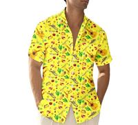 Camiseta mexicana Cinco de Mayo con estampado mexicano, camiseta gráfica, camisa casual con botones, amarillo, XXL