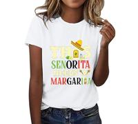 Camiseta mexicana para mujer, manga corta, blusa con estampado de letras Senorita Margaria, ligera, suave, para verano, camiseta de capas para mujer, blanco, L